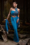 Buy_Harshita Jain_Blue Lycra, Net Embroidery, Beads, Tassels Halter Neck Bustier Skirt Set _at_Aza_Fashions