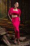 Buy_Harshita Jain_Fuchsia Gabardine Embroidery, Stones Open Neck, Square Border Cape Skirt Set _at_Aza_Fashions
