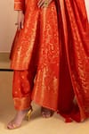 Shop_Safaa_Orange Vegan Silk Zari Round Neck Nazar-e-gulzar Anarkali Set 