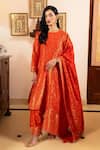 Buy_Safaa_Orange Vegan Silk Zari Round Neck Nazar-e-gulzar Anarkali Set _at_Aza_Fashions