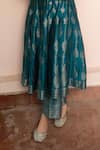 Shop_Safaa_Teal Vegan Silk Zari, Gota Patti, Embroidery V-neck Surmai Shaam Anarkali Set _Online_at_Aza_Fashions