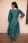 Safaa_Teal Vegan Silk Zari, Gota Patti, Embroidery V-neck Surmai Shaam Anarkali Set _Online_at_Aza_Fashions