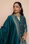 Buy_Safaa_Teal Vegan Silk Zari, Gota Patti, Embroidery V-neck Surmai Shaam Anarkali Set 