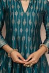 Shop_Safaa_Teal Vegan Silk Zari, Gota Patti, Embroidery V-neck Surmai Shaam Anarkali Set 