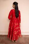 Safaa_Red Vegan Silk Zari, Gota Patti Round Neck Phoolon Ki Khilkhil Anarkali Set _Online_at_Aza_Fashions