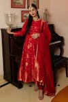 Buy_Safaa_Red Vegan Silk Zari, Gota Patti Round Neck Phoolon Ki Khilkhil Anarkali Set _at_Aza_Fashions