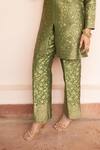 Safaa_Green Vegan Silk Zari, Embroidery Split V-neck Pardesi Geet Kurta And Pant Set _Online_at_Aza_Fashions