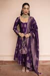 Buy_Safaa_Purple Vegan Silk Zari, Embroidery Scoop Neck Mein Anarkali Pant Set _at_Aza_Fashions