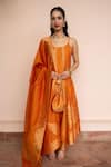 Buy_Safaa_Mustard Vegan Silk Zari, Embroidery Scoop Neck Rangrez Baithak Anarkali Set _at_Aza_Fashions
