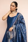 Safaa_Blue Vegan Silk Zari, Gota Patti Scoop Neck Saaz E Sitam Anarkali Set _at_Aza_Fashions