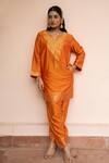 Buy_Safaa_Mustard Vegan Silk Zari, Embroidery Split Choti Si Kahaani Phiran Kurta Set _Online_at_Aza_Fashions