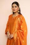 Shop_Safaa_Mustard Vegan Silk Zari, Embroidery Split Choti Si Kahaani Phiran Kurta Set _Online_at_Aza_Fashions