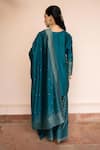 Shop_Safaa_Teal Vegan Silk Zari, Embroidery Split V-neck Khaas Lamhe Kurta Salwar Set _at_Aza_Fashions