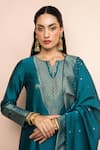 Buy_Safaa_Teal Vegan Silk Zari, Embroidery Split V-neck Khaas Lamhe Kurta Salwar Set _Online_at_Aza_Fashions