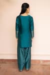 Safaa_Teal Vegan Silk Zari, Embroidery Split V-neck Khaas Lamhe Kurta Salwar Set _at_Aza_Fashions
