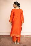 Shop_Safaa_Orange Vegan Silk Zari, Embroidery Split V-neck Mehfil E Phiran Kurta Set _at_Aza_Fashions