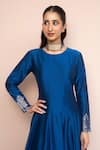 Safaa_Blue Vegan Silk Zari Round Neck Purani Mehfil Anarkali Set _Online_at_Aza_Fashions