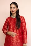 Buy_Safaa_Red Vegan Silk Zari, Embroidery Round Neck Kangan Ki Khankhar Kurta Set _Online_at_Aza_Fashions