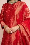 Safaa_Red Vegan Silk Zari, Embroidery Round Neck Kangan Ki Khankhar Kurta Set _at_Aza_Fashions