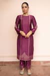 Safaa_Magenta Vegan Silk Zari, Embroidery Round Neck Jhilmil Baraat Kurta Set _Online_at_Aza_Fashions