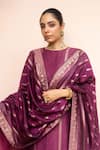Buy_Safaa_Magenta Vegan Silk Zari, Embroidery Round Neck Jhilmil Baraat Kurta Set _Online_at_Aza_Fashions