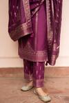 Shop_Safaa_Magenta Vegan Silk Zari, Embroidery Round Neck Jhilmil Baraat Kurta Set _Online_at_Aza_Fashions