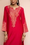 Shop_Safaa_Fuchsia Vegan Silk Zari, Gota Patti, Embroidery Split Muskaan E Gulzar Kurta Set _Online_at_Aza_Fashions
