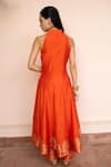 Shop_Safaa_Orange Vegan Silk Zari, Gota Patti Halter Neck Chandni Aangan Anarkali Set _at_Aza_Fashions