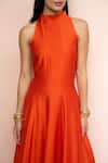 Safaa_Orange Vegan Silk Zari, Gota Patti Halter Neck Chandni Aangan Anarkali Set _Online_at_Aza_Fashions
