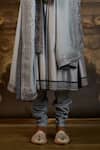 Nitika Gujral_Gray Chanderi Silk, Silk, Cotton Embroidery, Sequins And Sherwani Set _Online_at_Aza_Fashions