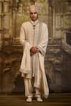 Buy_Nitika Gujral_Beige Cotton, Silk Embroidery Raw Sherwani And Kurta Set _at_Aza_Fashions