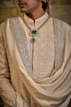 Shop_Nitika Gujral_Beige Cotton, Silk Embroidery Raw Sherwani And Kurta Set _Online_at_Aza_Fashions