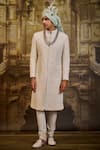Buy_Nitika Gujral_Ivory Silk, Cotton Embroidery Raw Sherwani With Churidar _at_Aza_Fashions