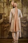 Nitika Gujral_Ivory Taffeta, Silk, Cotton Embroidery, Zari Sherwani Set _Online_at_Aza_Fashions