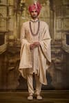 Buy_Nitika Gujral_Ivory Taffeta, Cotton, Silk Embroidery Sherwani Set _at_Aza_Fashions