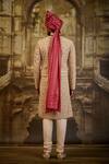 Nitika Gujral_Ivory Taffeta, Cotton Embroidery Floral Sherwani Set _Online_at_Aza_Fashions