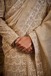 Nitika Gujral_Beige Silk, Cotton Embroidery Floral Sherwani Set _at_Aza_Fashions