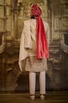 Nitika Gujral_Beige Silk, Cotton Embroidery Floral Sherwani Set _Online_at_Aza_Fashions