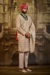 Buy_Nitika Gujral_Blush Silk, Cotton Embroidery, Zari Floral Sherwani Set _Online_at_Aza_Fashions