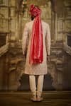 Nitika Gujral_Beige Silk, Cotton Embroidery Floral Sherwani Set _Online_at_Aza_Fashions