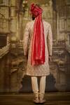 Nitika Gujral_Beige Silk, Cotton Embroidery Jaal Sherwani Set _Online_at_Aza_Fashions