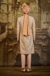 Nitika Gujral_Ivory Brocade, Silk, Cotton, Lycra Embroidery Floral Sherwani Set _Online_at_Aza_Fashions