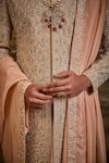 Buy_Nitika Gujral_Peach Brocade, Silk, Cotton, Lycra Embroidery Jaal Sherwani Set 
