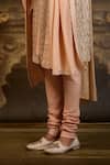 Buy_Nitika Gujral_Peach Brocade, Cotton, Lycra Embroidery Jaal Sherwani Set _Online_at_Aza_Fashions