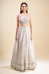 Samyukta Singhania_Off White Georgette, Net Mirrors, Embroidery, Foil Printing Work Lehenga Set _Online_at_Aza_Fashions