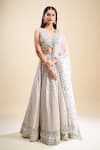 Buy_Samyukta Singhania_Off White Georgette, Net Mirrors, Embroidery, Foil Printing Work Lehenga Set _Online_at_Aza_Fashions