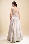 Shop_Samyukta Singhania_Off White Georgette, Net Mirrors, Embroidery, Foil Printing Work Lehenga Set _at_Aza_Fashions