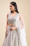 Shop_Samyukta Singhania_Off White Georgette, Net Mirrors, Embroidery, Foil Printing Work Lehenga Set _Online_at_Aza_Fashions