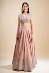 Buy_Samyukta Singhania_Peach Mirrors, Embroidery V-neck Work Lehenga Set _Online_at_Aza_Fashions