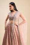 Shop_Samyukta Singhania_Peach Mirrors, Embroidery V-neck Work Lehenga Set _Online_at_Aza_Fashions